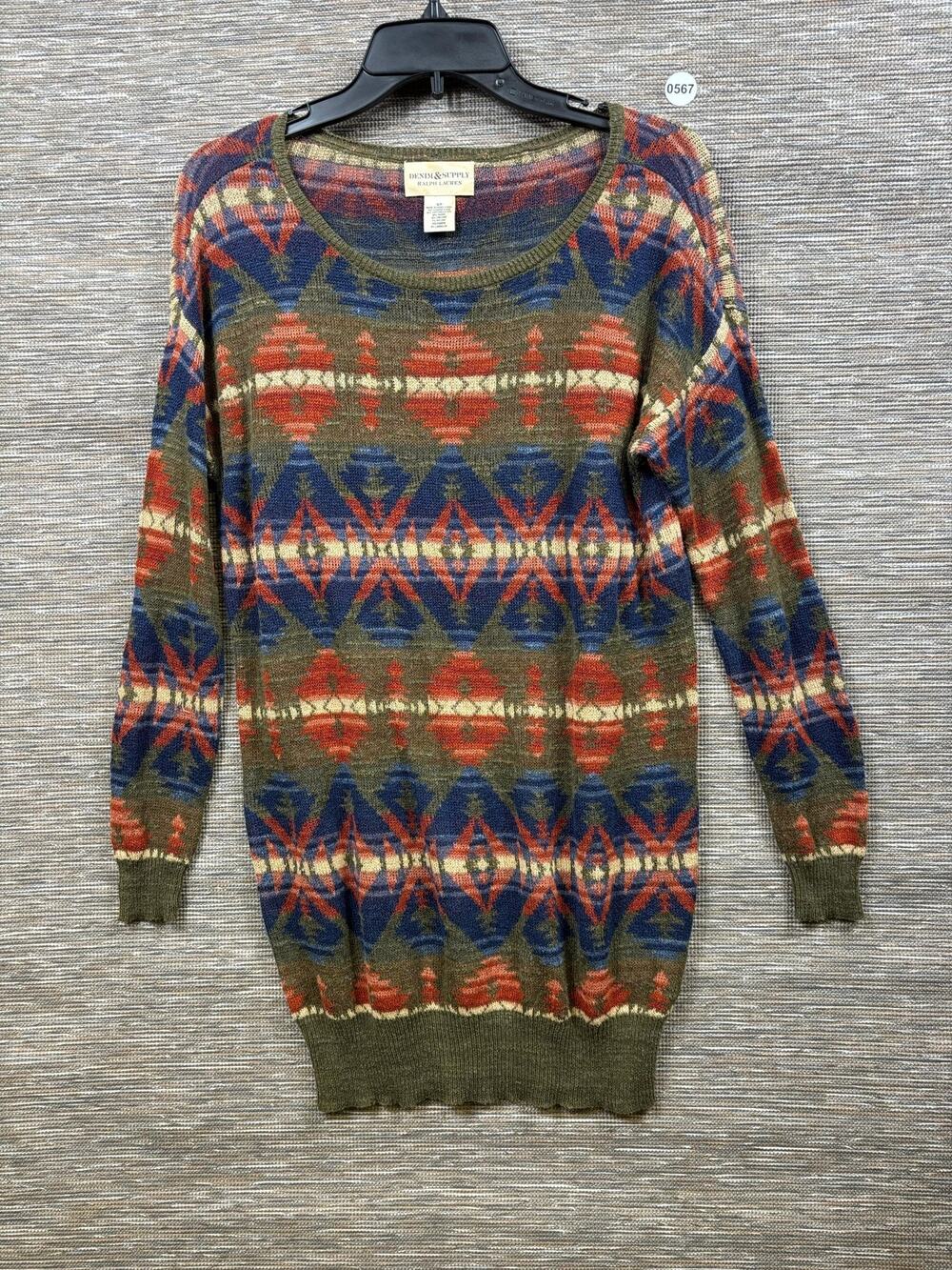 Denim & Supply Ralph Lauren Sweater Tunic Womens Small Multicolor Aztec Knit